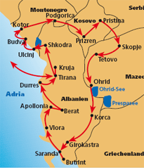 Routenverlauf Wandern in Albanien