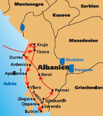 Routenverlauf Wandern in Albanien