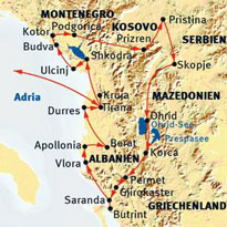 Routenverlauf 16 Tage Tour in Albanien